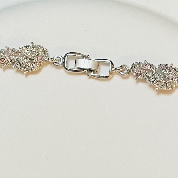 Statement silver plated necklace and clip on earrings set w/lavendar crystals - Picture 6 of 14